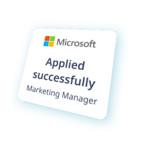 Jobity application card for a Marketing Manager role at Microsoft: Applied successfully