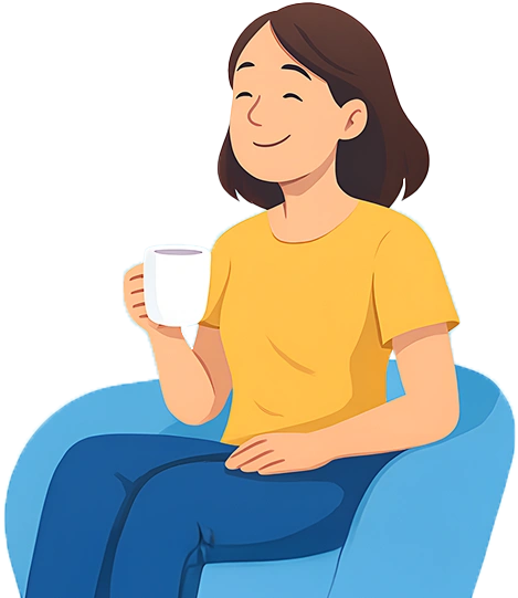 A relaxed job seeker enjoying coffee while Jobity's AI applies to jobs in the background
